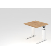 Schreibtisch VUS, manuell h&ouml;henverstellbar, 86cm (H), 80x80cm (BxT), asteiche / wei&szlig;
