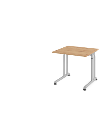 Schreibtisch VZS, manuell h&ouml;henverstellbar, 82cm (H), 80x80cm (BxT), asteiche / silber