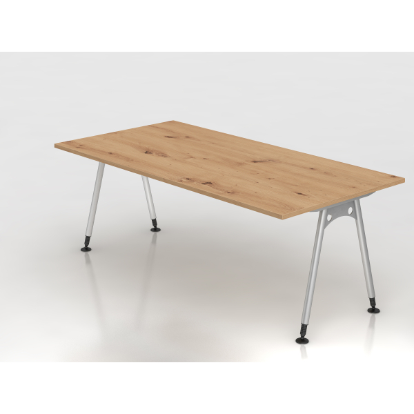4032062192801 - Schreibtisch VAS manuell höhenverstellbar 76cm (H) 200x100cm (BxT) Asteiche   silber 4032062192801 Hammerbacher