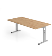 Schreibtisch VOS, manuell h&ouml;henverstellbar, 85cm (H), 200x100cm (BxT), asteiche / silber