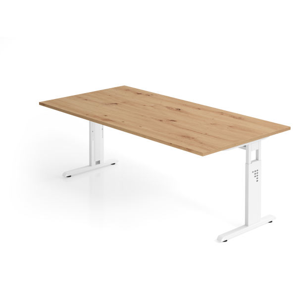 4032062192887 - Schreibtisch VOS manuell höhenverstellbar 85cm (H) 200x100cm (BxT) Asteiche   weiß 4032062192887 Hammerbacher
