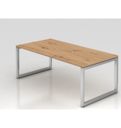 Schreibtisch VRS, manuell h&ouml;henverstellbar, 85cm (H), 200x100cm (BxT), asteiche / silber