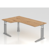 Schreibtisch VUS, manuell h&ouml;henverstellbar, 86cm (H), 200x120cm (BxT), asteiche / silber