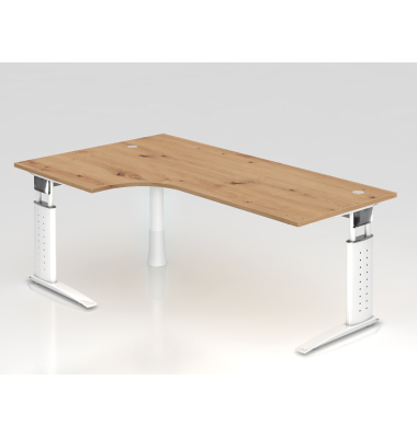Schreibtisch VUS, manuell h&ouml;henverstellbar, 86cm (H), 200x120cm (BxT), asteiche / wei&szlig;