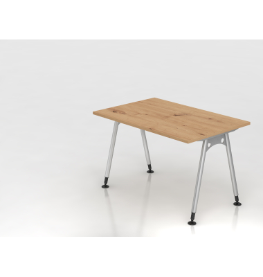 Schreibtisch VAS, manuell h&ouml;henverstellbar, 76cm (H), 120x80cm (BxT), asteiche / silber