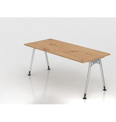 Schreibtisch VAS, manuell h&ouml;henverstellbar, 76cm (H), 180x80cm (BxT), asteiche / silber