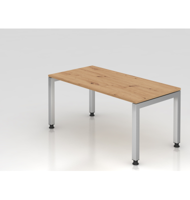 Schreibtisch VJS, manuell h&ouml;henverstellbar, 76cm (H), 160x80cm (BxT), asteiche / silber