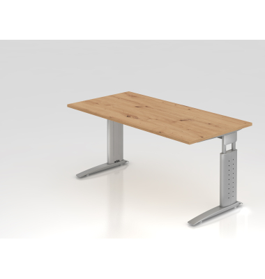 Schreibtisch VUS, manuell h&ouml;henverstellbar, 86cm (H), 160x80cm (BxT), asteiche / silber