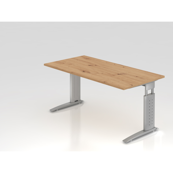 4032062193648 - Schreibtisch VUS manuell höhenverstellbar 86cm (H) 160x80cm (BxT) Asteiche   silber 4032062193648 Hammerbacher