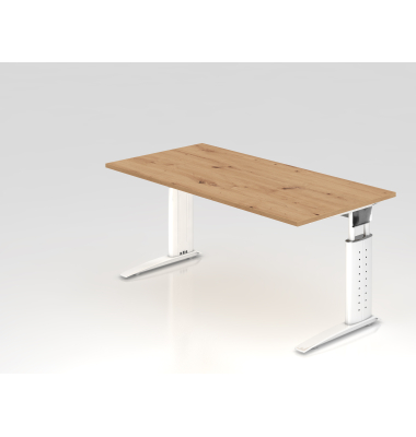 Schreibtisch VUS, manuell h&ouml;henverstellbar, 86cm (H), 160x80cm (BxT), asteiche / wei&szlig;