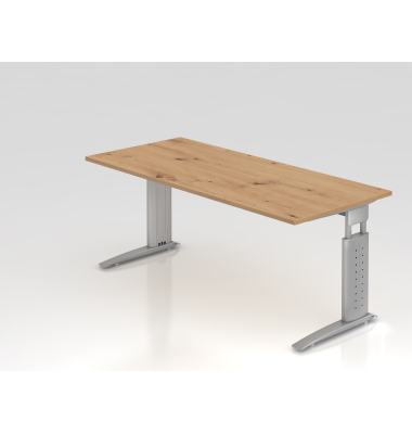 Schreibtisch VUS, manuell h&ouml;henverstellbar, 86cm (H), 180x80cm (BxT), asteiche / silber
