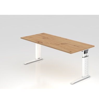 Schreibtisch VUS, manuell h&ouml;henverstellbar, 86cm (H), 180x80cm (BxT), asteiche / wei&szlig;