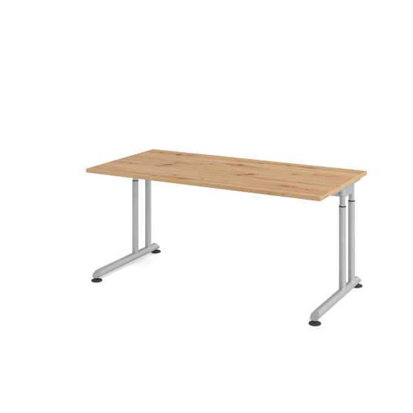 4032062193822 - Schreibtisch Breno manuelle Höheneinstellung horizontaler Kabelkanal B 1600 x T 800 x H 680-820 mm Spanplatte & Stahl Asteiche Silber
