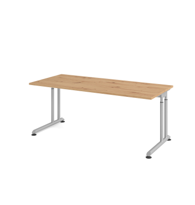 Schreibtisch VZS, manuell h&ouml;henverstellbar, 82cm (H), 180x80cm (BxT), asteiche / silber