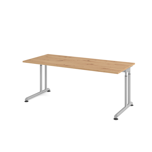 4032062193846 - Schreibtisch Breno manuelle Höheneinstellung horizontaler Kabelkanal B 1800 x T 800 x H 680-820 mm Spanplatte & Stahl Asteiche Silber