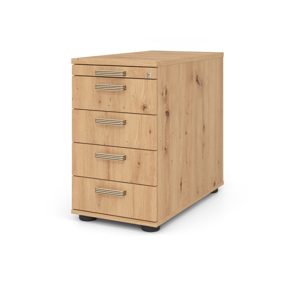 4032062303375 - PRO SIGNA SC50 SG - Rollcontainer Holz mit 4 Schüben Asteiche Streifengriff Kunststoff