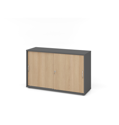 Schiebet&uuml;renschrank V1752/V1753 V1752S/G/E/BM, abschlie&szlig;bar, 2 OH, graphit/eiche, 120x74,8x40cm (BxHxT)