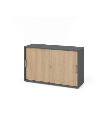 Schiebet&uuml;renschrank V1752/V1753 V1752S/G/E/CE, abschlie&szlig;bar, 2 OH, graphit/eiche, 120x74,8x40cm (BxHxT)
