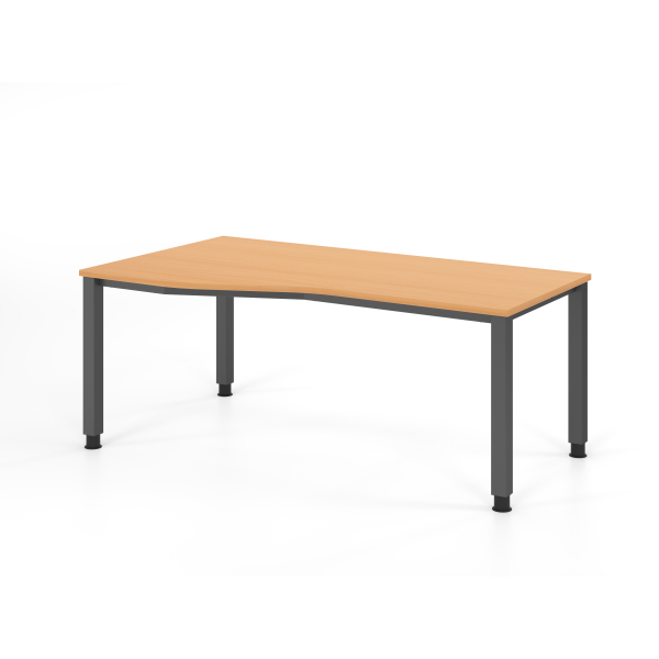 4032062311219 - HAMMERBACHER QS18 höhenverstellbarer Schreibtisch buche Trapezform 4-Fuß-Gestell grau 1800 x 800 1000 cm