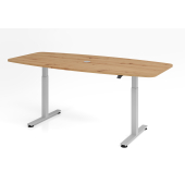 Sitz-Steh-Konferenztisch XMST, elektrisch h&ouml;henverstellbar 120cm (H), 220x103cm (BxT), Tonnenform, asteiche / silber