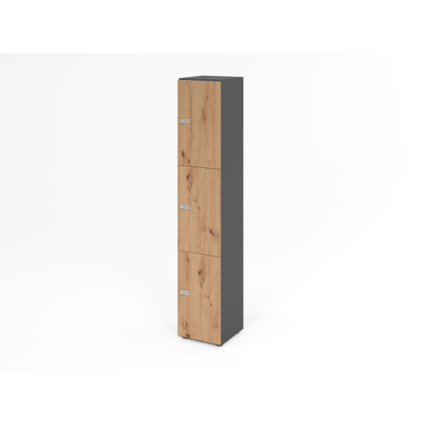 4032062314432 - HAMMERBACHER Schließfachschrank grafit asteiche V264L3 G R ZS 3 Schließfächer 400 x 420 x 2156 cm