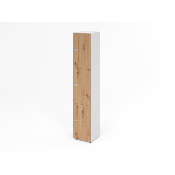 4032062314517 - HAMMERBACHER Schließfachschrank weiß asteiche V264L3 W R ZS 3 Schließfächer 400 x 420 x 2156 cm