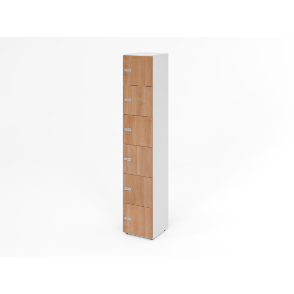 4032062314678 - HAMMERBACHER Schließfachschrank weiß nussbaum V264L6 W N ZS 6 Schließfächer 400 x 420 x 2156 cm
