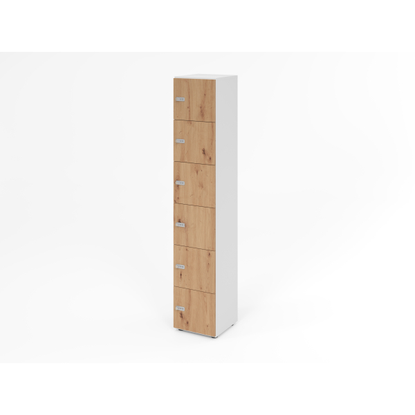 4032062314685 - HAMMERBACHER Schließfachschrank weiß asteiche V264L6 W R ZS 6 Schließfächer 400 x 420 x 2156 cm
