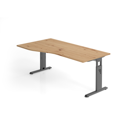 Schreibtisch VOS, manuell h&ouml;henverstellbar, 85cm (H), 180x100cm (BxT), asteiche / graphit