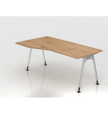 Schreibtisch VAS, manuell h&ouml;henverstellbar, 76cm (H), 180x100cm (BxT), asteiche / silber