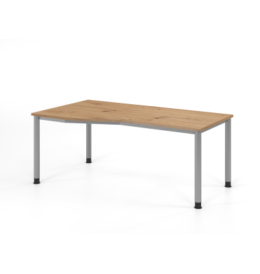 Schreibtisch VHS, manuell h&ouml;henverstellbar, 81cm (H), 180x100cm (BxT), asteiche / silber