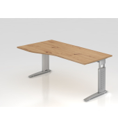 Schreibtisch VUS, manuell h&ouml;henverstellbar, 86cm (H), 180x100cm (BxT), asteiche / silber