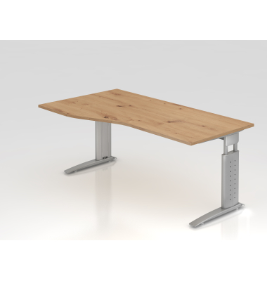 Schreibtisch VUS, manuell h&ouml;henverstellbar, 86cm (H), 180x100cm (BxT), asteiche / silber