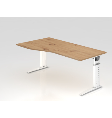 Schreibtisch VUS, manuell h&ouml;henverstellbar, 86cm (H), 180x100cm (BxT), asteiche / wei&szlig;