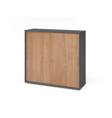 Schiebet&uuml;renschrank V1752/V1753 V1753S/G/N/BS, abschlie&szlig;bar, 3 OH, graphit/nussbaum, 120x110x40cm (BxHxT)