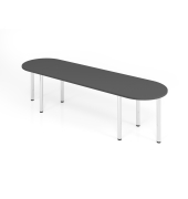 Konferenztisch K-Serie, manuell h&ouml;henverstellbar 74cm (H), 280x80cm (BxT), 8-10 Personen, Tonnenform, graphit / chrom