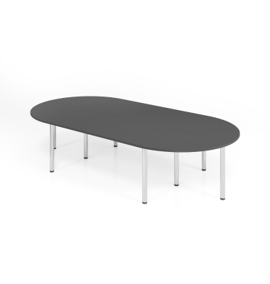 Konferenztisch K-Serie, manuell h&ouml;henverstellbar 74cm (H), 320x160cm (BxT), 8 Personen, Tonnenform, graphit / chrom