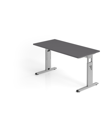 Schreibtisch VOS, manuell h&ouml;henverstellbar, 85cm (H), 140x67,2cm (BxT), graphit / silber
