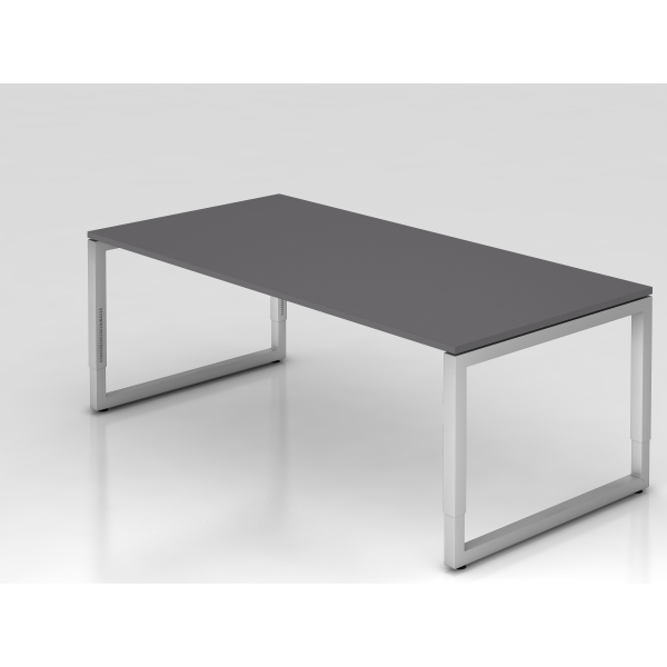 4032062323403 - eurokraft pro Schreibtisch mit Gestell aus Vierkant-Stahlrohr Höhe 650 - 850 mm BxT 2000 x 1000 mm graphit   alusilber