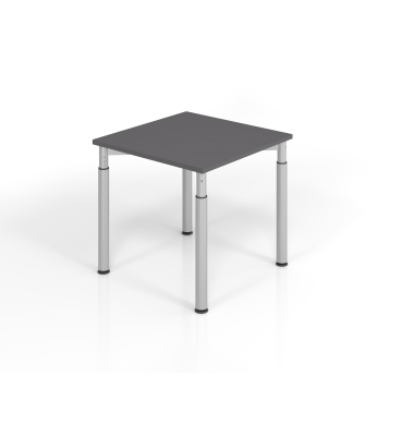 Schreibtisch VYS, manuell h&ouml;henverstellbar, 82cm (H), 80x80cm (BxT), graphit / silber