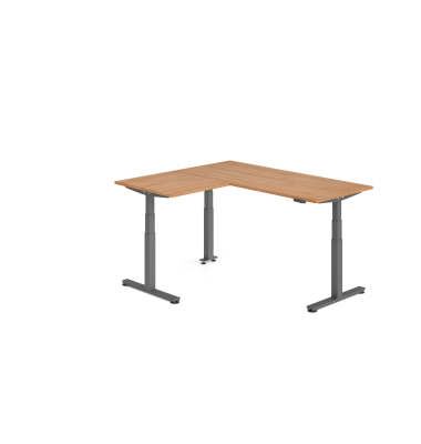 Sitz-Steh-Schreibtisch VXDSM, elektrisch h&ouml;henverstellbar, 127cm (H), 160x180cm (BxT), nussbaum / graphit