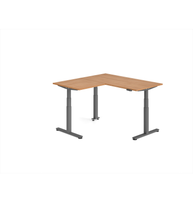 Sitz-Steh-Schreibtisch VXDSM, elektrisch h&ouml;henverstellbar, 127cm (H), 160x160cm (BxT), nussbaum / graphit