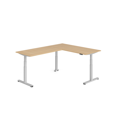 Sitz-Steh-Schreibtisch VXDSM, elektrisch h&ouml;henverstellbar, 127cm (H), 240x180cm (BxT), eiche / silber