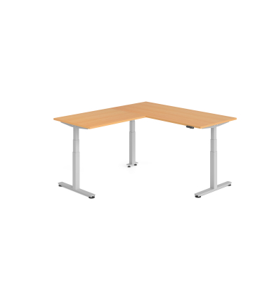 Sitz-Steh-Schreibtisch VXDSM, elektrisch h&ouml;henverstellbar, 127cm (H), 200x180cm (BxT), buche / silber