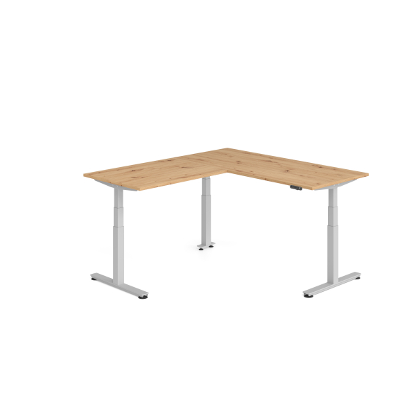 4032062327296 - Sitz-Steh-Schreibtisch VXDSM elektrisch höhenverstellbar 127cm (H) 200x180cm (BxT) Asteiche   silber 4032062327296 Hammerbac