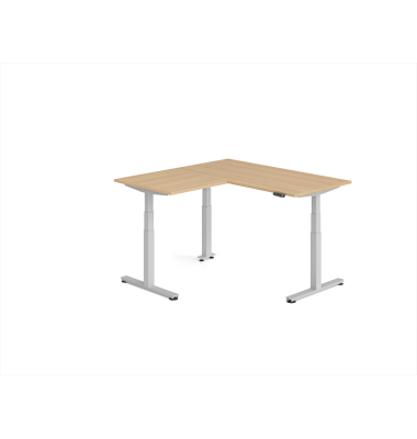 Sitz-Steh-Schreibtisch VXDSM, elektrisch h&ouml;henverstellbar, 127cm (H), 160x160cm (BxT), eiche / silber