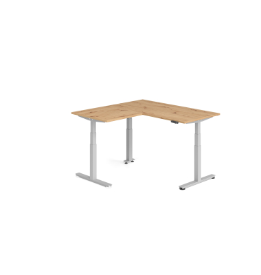 Sitz-Steh-Schreibtisch VXDSM, elektrisch h&ouml;henverstellbar, 127cm (H), 160x160cm (BxT), asteiche / silber