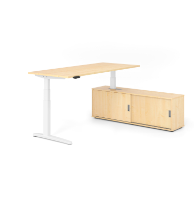 Sitz-Steh-Schreibtischkombination VXBHM, elektrisch h&ouml;henverstellbar 129cm (H), 180x80cm (BxT), ahorn / wei&szlig;