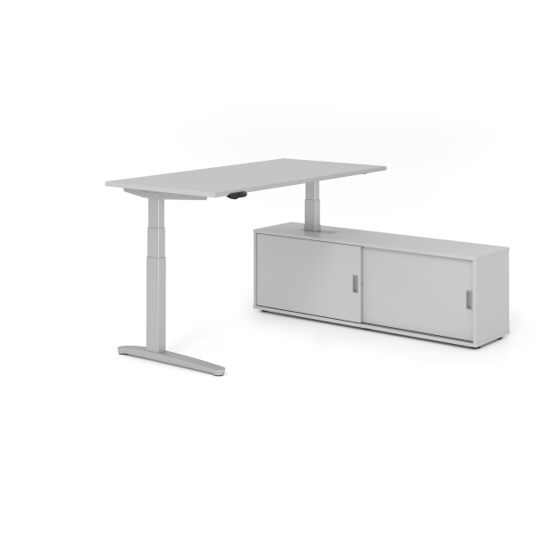 4032062330227 - Sitz-Steh-Schreibtischkombination VXBHM elektrisch höhenverstellbar 129cm (H) 160x80cm (BxT) Grau   silber 4032062330227 Hamm