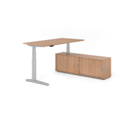 Sitz-Steh-Schreibtischkombination VXBHM, elektrisch h&ouml;henverstellbar 129cm (H), 160x80cm (BxT), nussbaum / silber